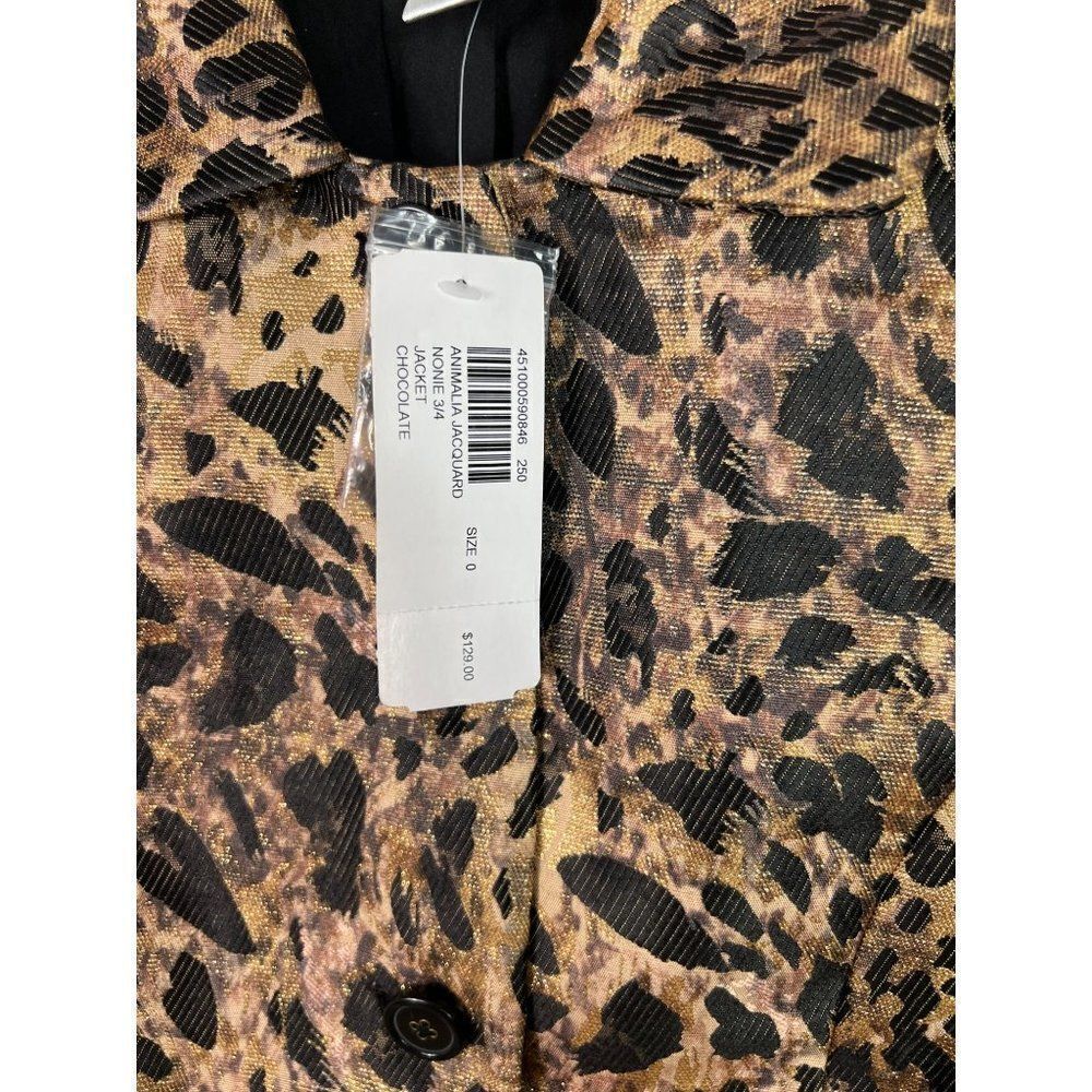 Chico's 0 Jacket 3/4 Sleeve Animal Jacquard Nonie Chocolate NWT - Picture 10 of 11